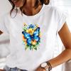 (Asian Size) Butterfly Flower Trend Women Tee Clothing Casual T Shirt Fashion Lady Female Top Printed Graphic Short Sleeve T-shirts