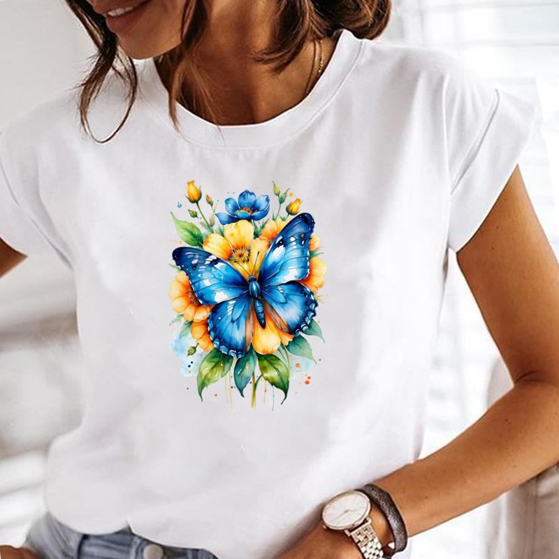 (Asian Size) sweet butterfly 90s Women Tee Clothing Casual T Shirt Fashion Lady Female Top Printed Graphic Short Sleeve T-shirts