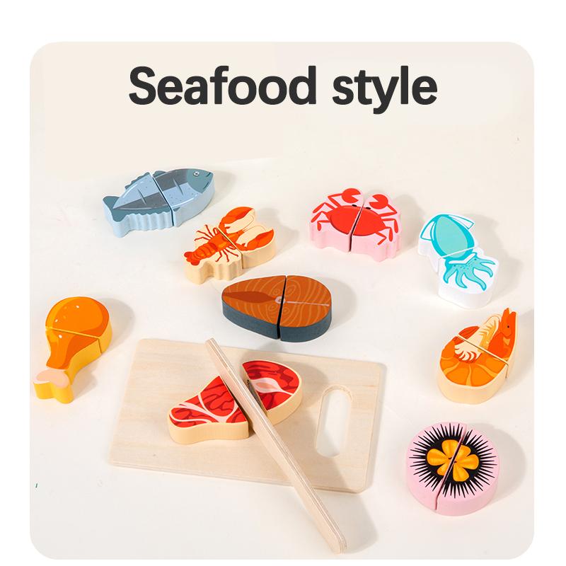 

Wooden Pretend Play Cutting Set - Fruit/Seafood/Food-Themed Toy For Children Developing Fine Motor Skills And Food Awareness