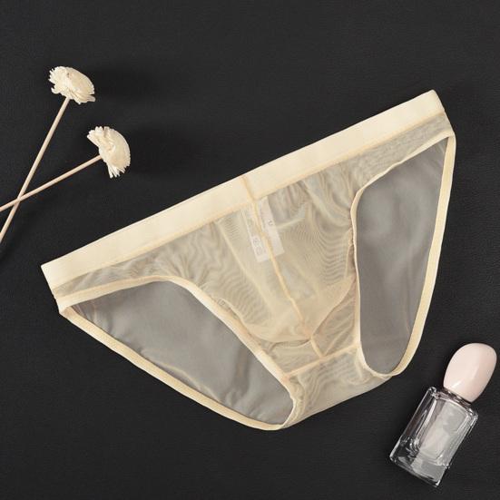 Men Seamless Ice Silk Briefs Low-rise Ultra-Thin See-through Panties Solid Color Quick Drying Underwear