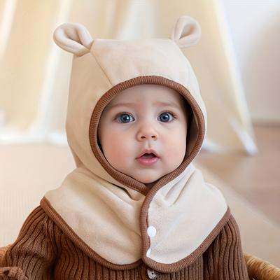 1pc Children's Hat Autumn and Winter Baby Scarf Integrated Beanie Warm Balaclava Hat Kids with Ear Protection Fits 1-3 Years Old