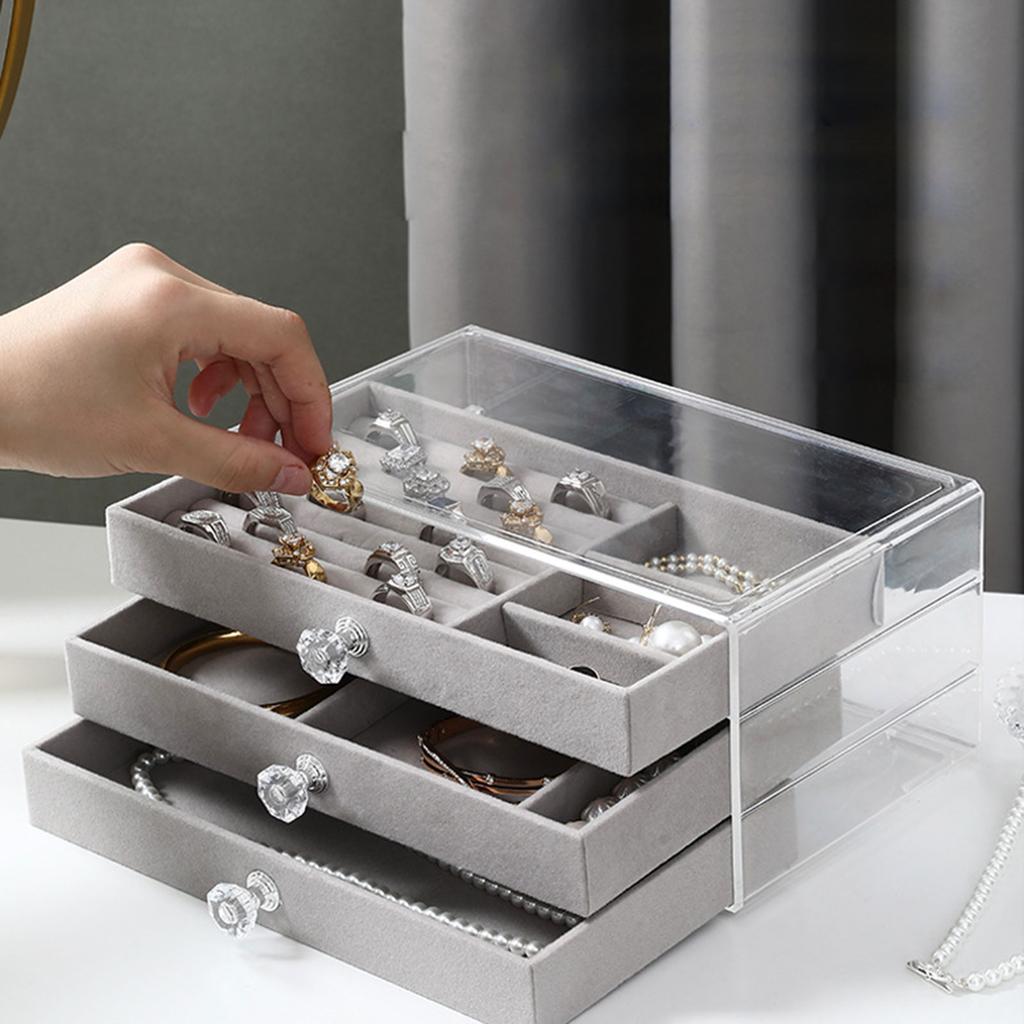 Multi Tiers Jewelry Display Stand Jewellery Holder Jewelry Storage Box Clear Drawer Organizer for Necklaces/Earrings