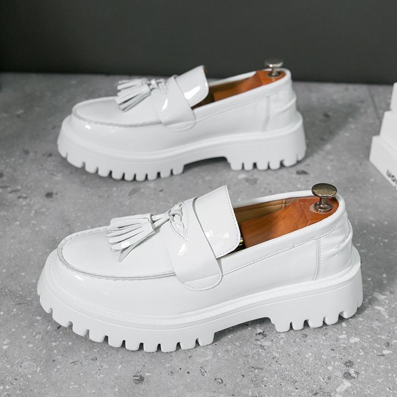 Luxury Designer New Black White Tassels Height Increasing Leather Casual Shoes For Men Loafter Formal Wedding Dress Homecoming