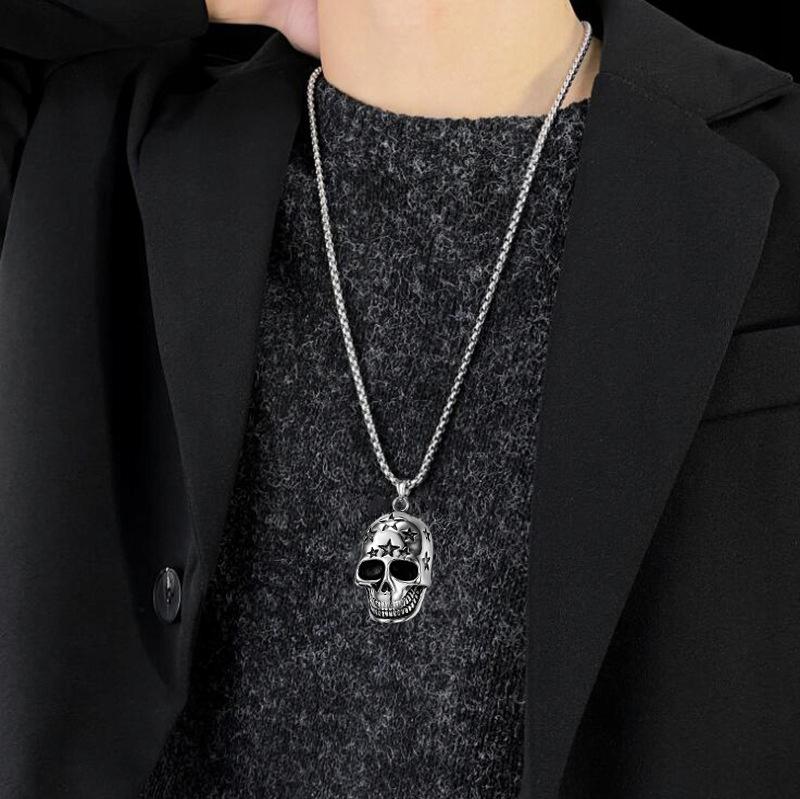 Necklace Silver Chain 316L Skull Stars 329