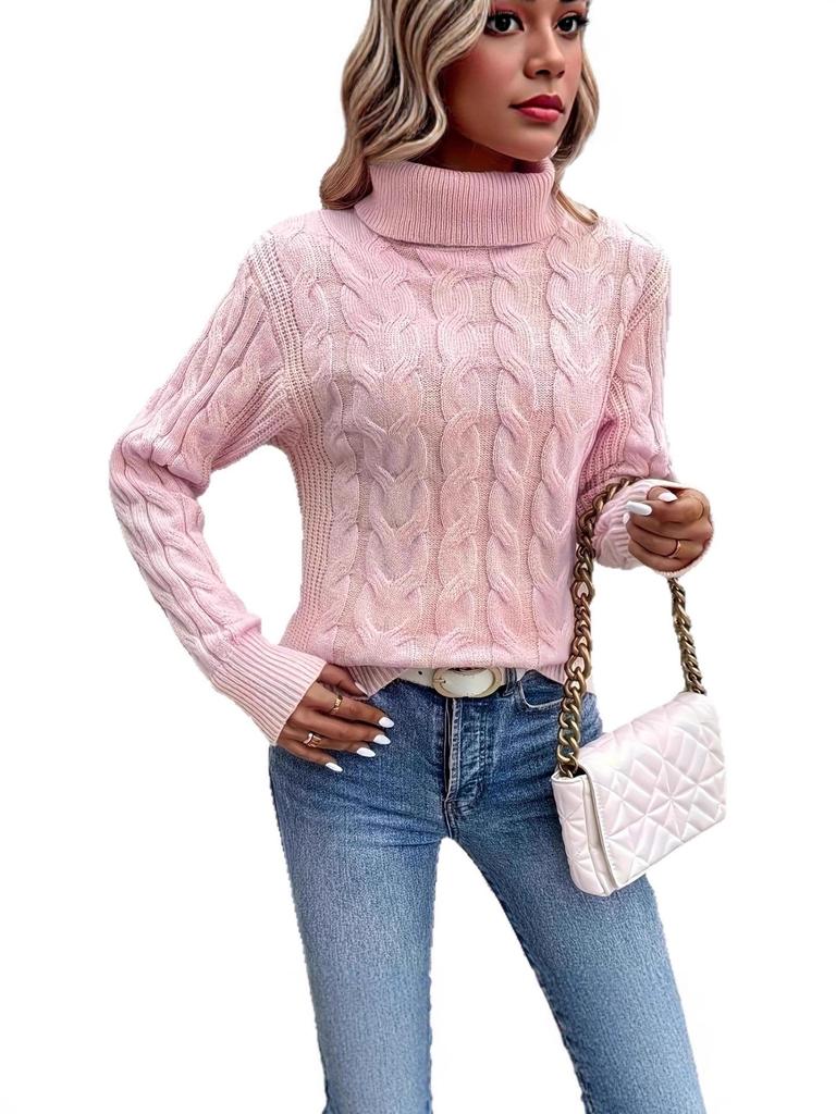 Pull à col roulé torsadé de couleur unie pour femme Automne/Hiver - Style décontracté européen et américain
