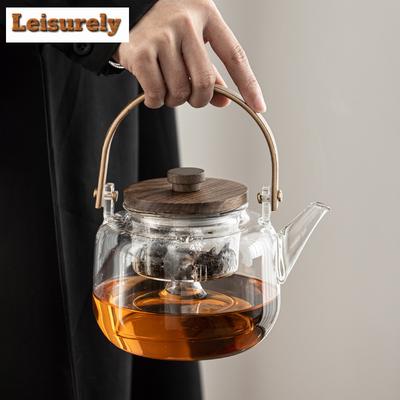 1000ml Glass Lifting Handle Boiling Water Kettle Large Capacity Tea Maker Pot Household Bubble Tea Kettle with Strainer Cafes