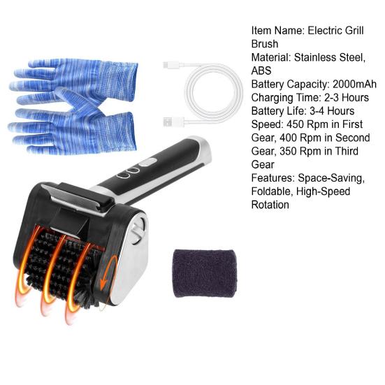 DYS Cordless Electric Grill Brush, Bristle Free BBQ Cleaning Brush with Roller, Rechargeable Stainless Steel Grate Scraper for Outdoor Grid
