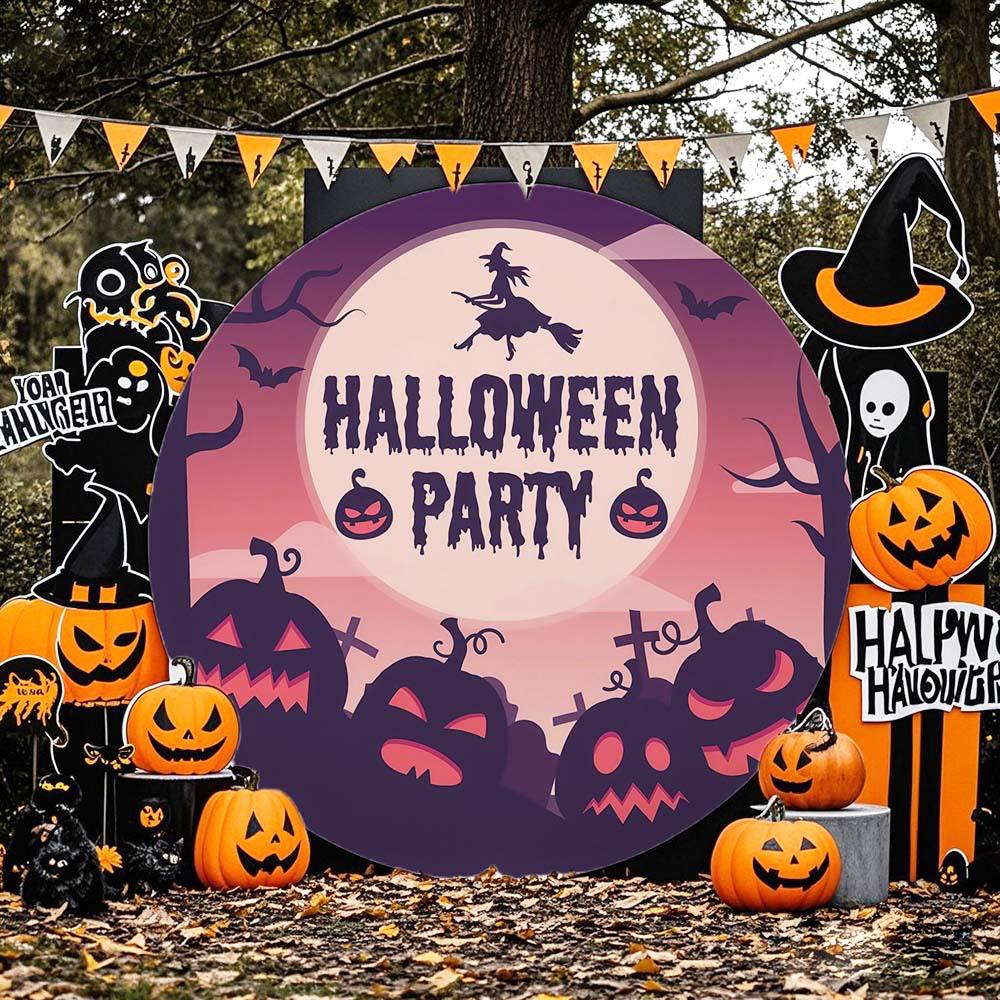 Halloween Horror Party Backdrop with Ghosts, Bats, and Skulls 150CM