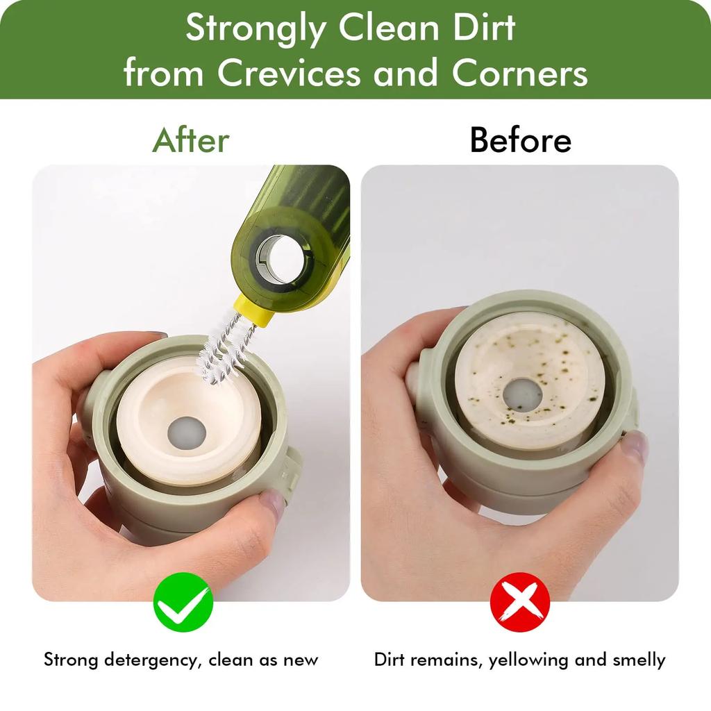 3-in-1 Cleaning Brush Water Bottle Lid Cleaning Brush Silicone Cleaner Multi-Purpose U-Shaped Cup Crevice Cleaning Brush