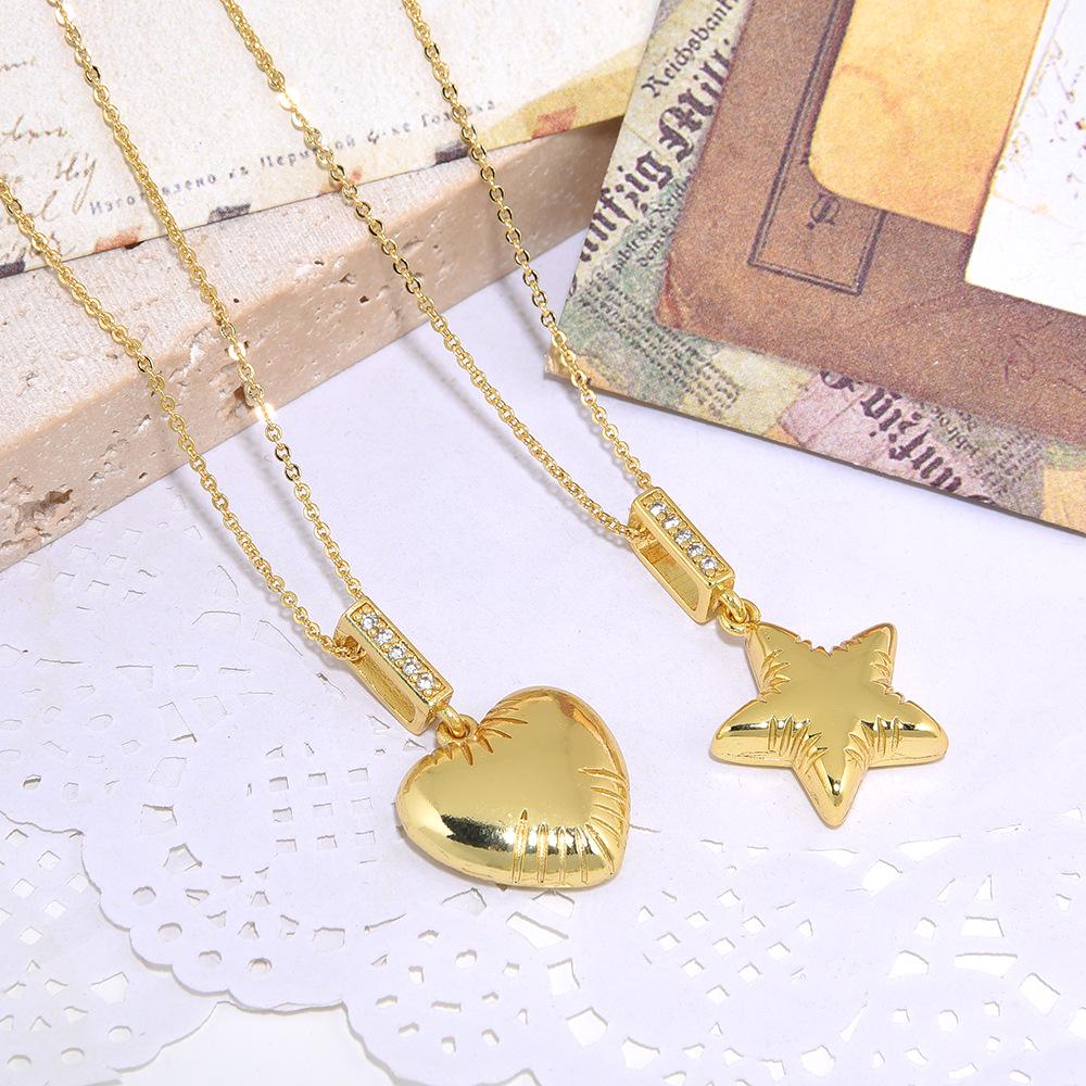 

Modern Copper Zirconia Heart and Star Pendant Necklace with O-Chain