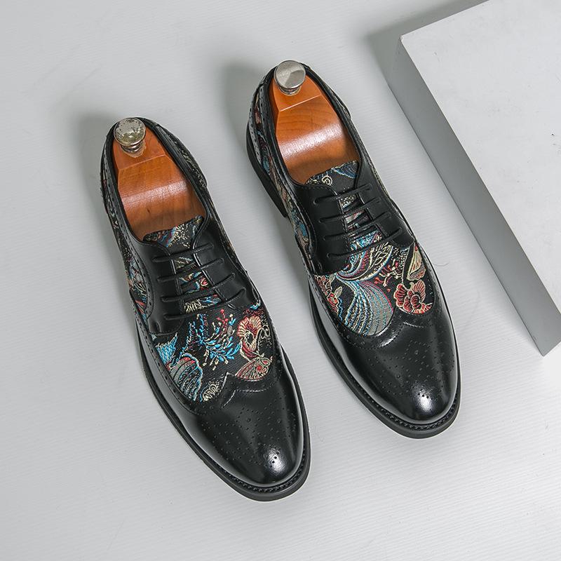 Men s Embroidered Leather Formal Shoes - British Style, Large & Small Sizes 40 чёрный
