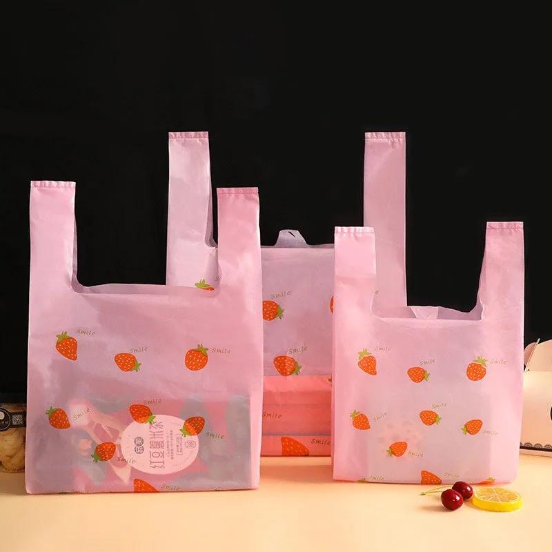 50Pcs Hand-carrying Shopping Packaging Bag Wedding Birthday Party Candy Gift Vest Bags Cute Fruit Packaging Bag Festive Supplies