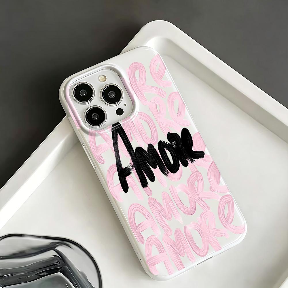 High Quality Amore Doodle Letters Silicone Case For Iphone 11 14 Plus 12 17 15 13 16 Pro Max Shock Absorption Cover