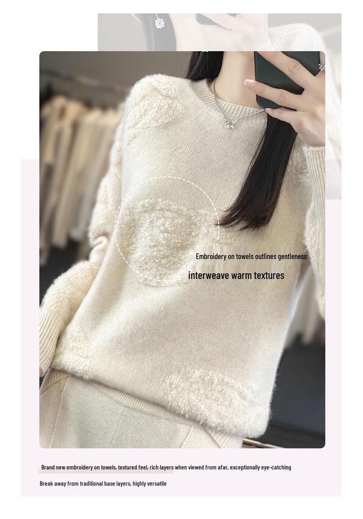 Women's Loose Wool Knit Sweater - 2024 Autumn/Winter, Half High Collar, Towel Sleeve