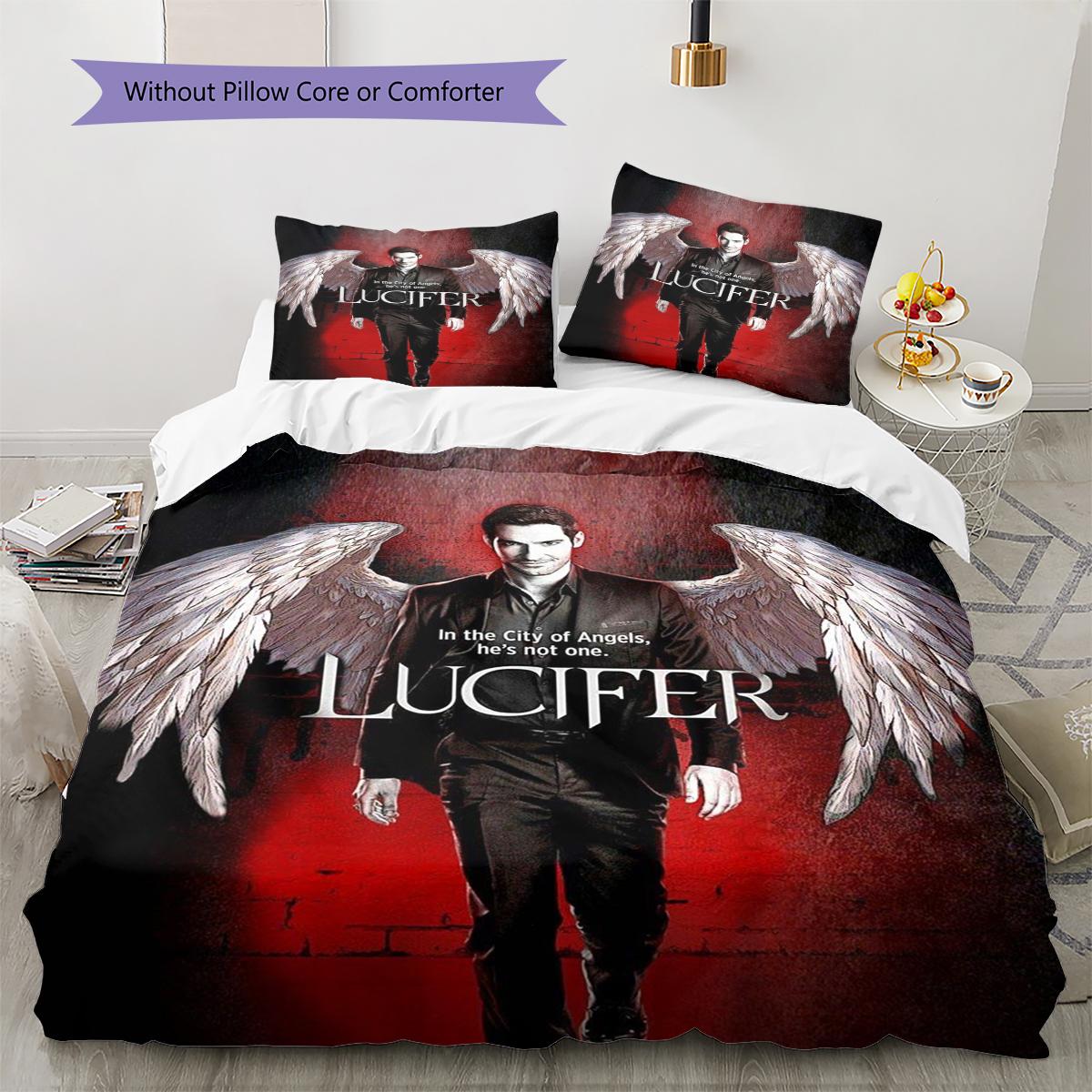 

Lucifer Pattern Bedding Quilt Set Quilt Cover Pillowcase Home Decoration Gift (1 * duvet cover + 2 * pillowcase, without core) 260x240cm