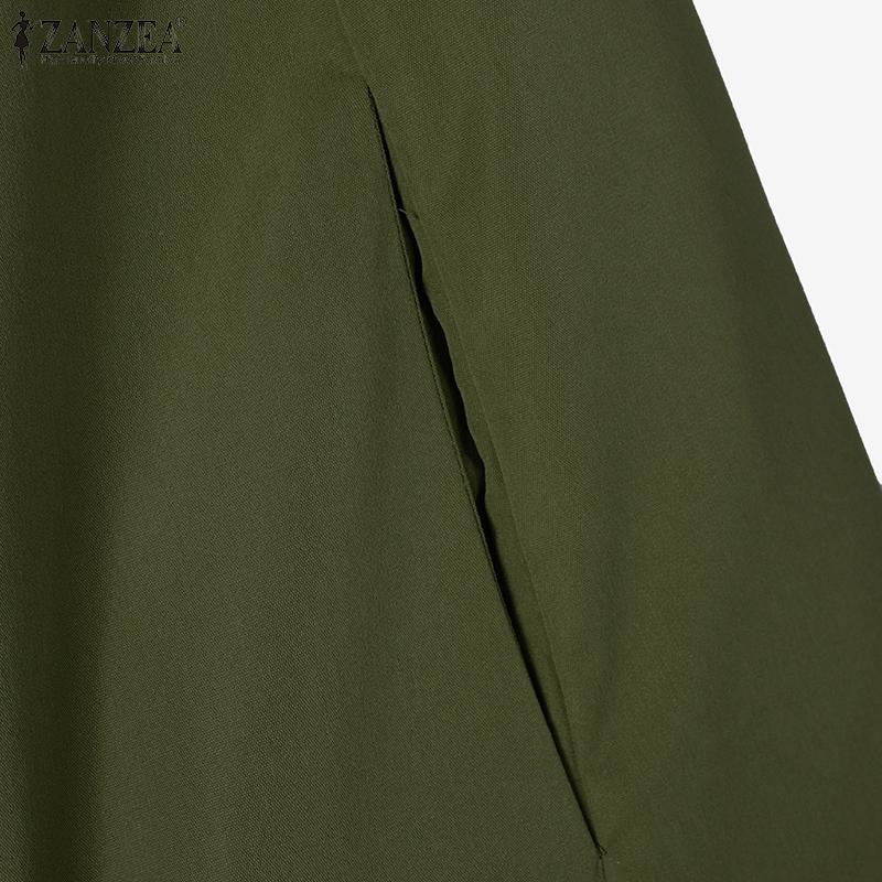 ZANZEA Women Summer Turn Down Collar Loose Casual Short Sleeve Dress