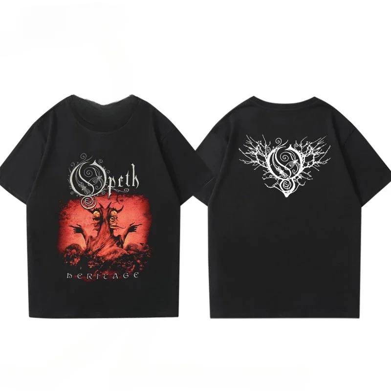 T-shirt Stampata 2026 Vintage Progressive Death Metal per Uomo e Donna Moda Opeth Band Maniche Corte Cotone Streetwear