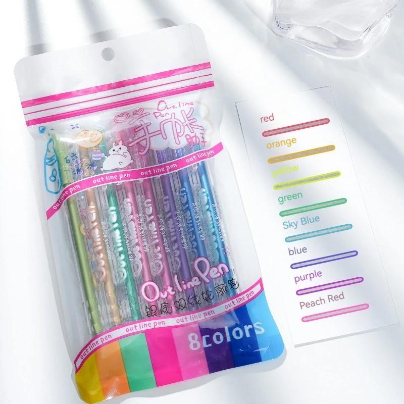 

8 цветных рождественских ручек, блестящие маркеры, гелевые ручки, двойные контурные художественные ручки, маркеры, маркеры, дневник, постер, открытка, письмо своими руками