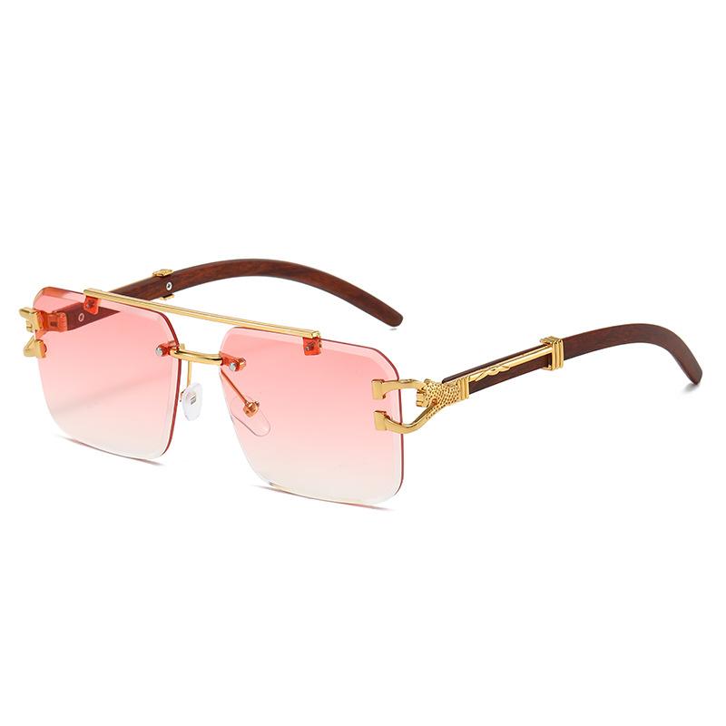 Double Beam Trimmed Square Rimless Glasses Sunglasses Men, Leopard Trend Sunglasses Women