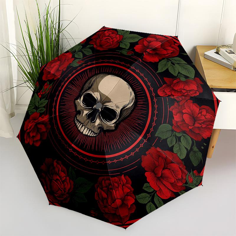 Day of the Dead Skull & Roses Circular Wall ArtUmbrella, Portable 3-Fold Umbrella for Men & Women,Christmas Gift ES254