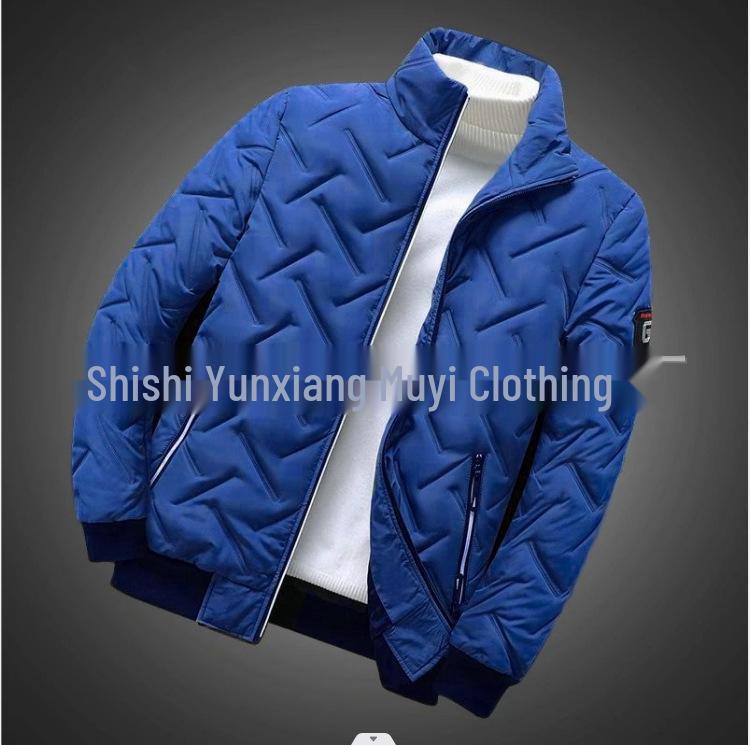 2024 Men's Winter Cotton Jacket: Youth Fashion Print, Warm Stand-up Collar