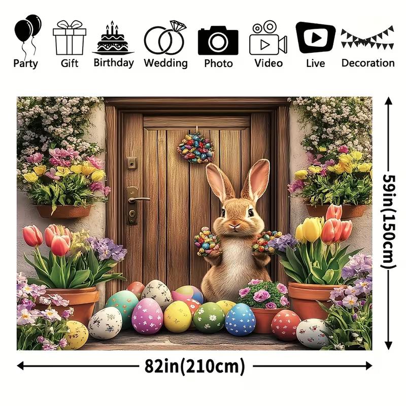 

2D Easter Photo Booth Backdrop, Spring Flowers & Colorful Eggs with Bunny Photography Background 47.2x31.5inch/120*80cm