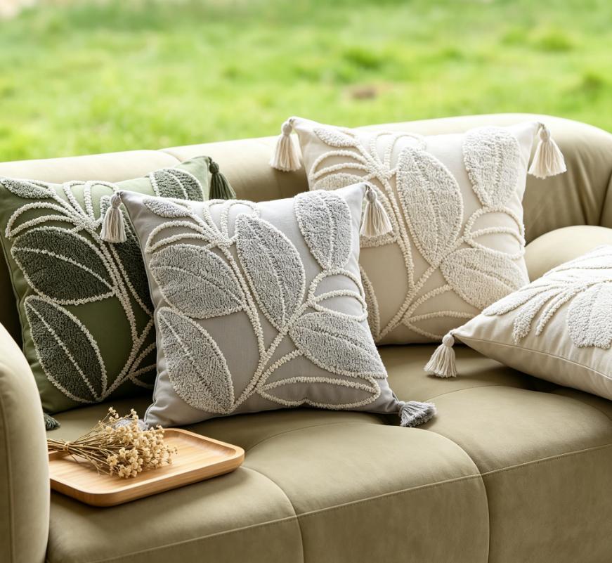 Nordic French Cream 3D Embroidered Sofa Pillow Cover 45x45cm Decorative Bed Cushion Case