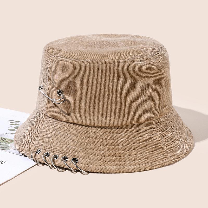 Fashion Unisex Fisherman Hat Solid Color Hip Hop Metal Pin Ring Bucket Hats Outdoor Travel Panama Bob Cap Wholesale