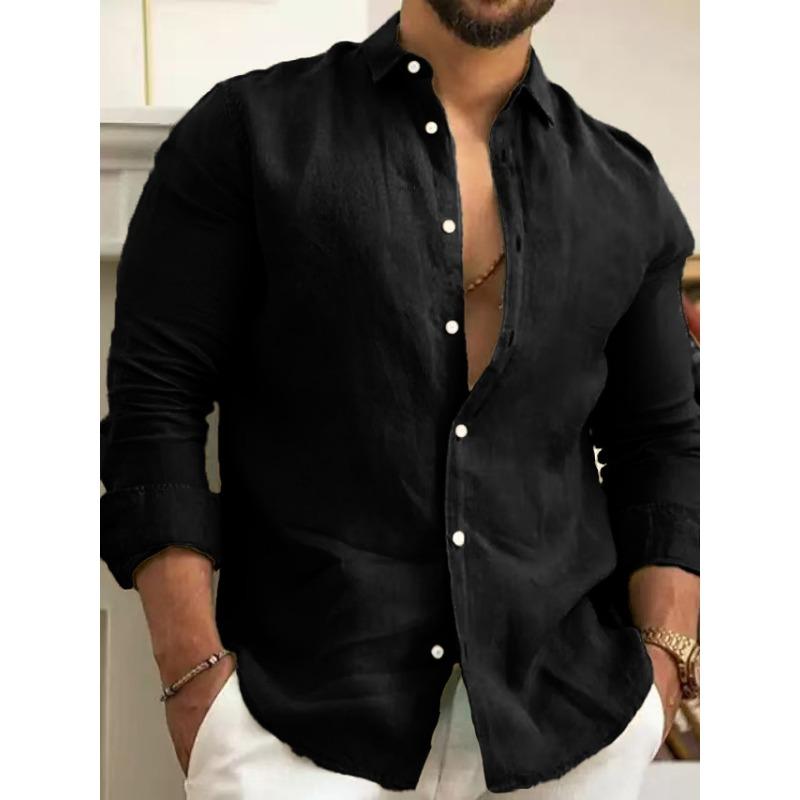 Casual and Fashionable Single-breasted Cotton and Linen Cardigan New Men's Long-sleeved Buttoned Linen All-match Shirt