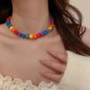 Acrylic Love Collarbone Chain Adjustable Heart Beaded Necklace Rainbow Necklace  Party Supplies