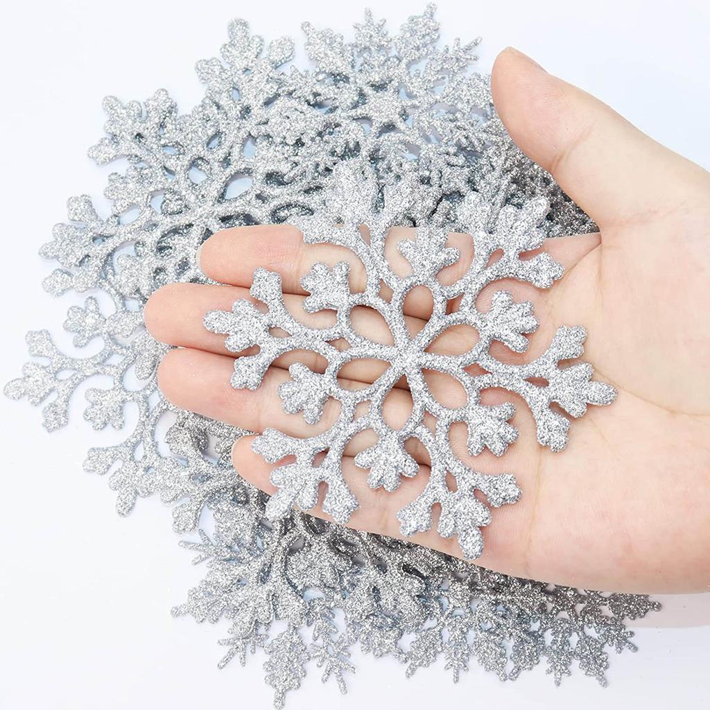 36Pcs Christmas White Snowflake Ornaments Wall Stickers Glass Window Sticker Gold Silver Christmas Tree Hanging Pendant