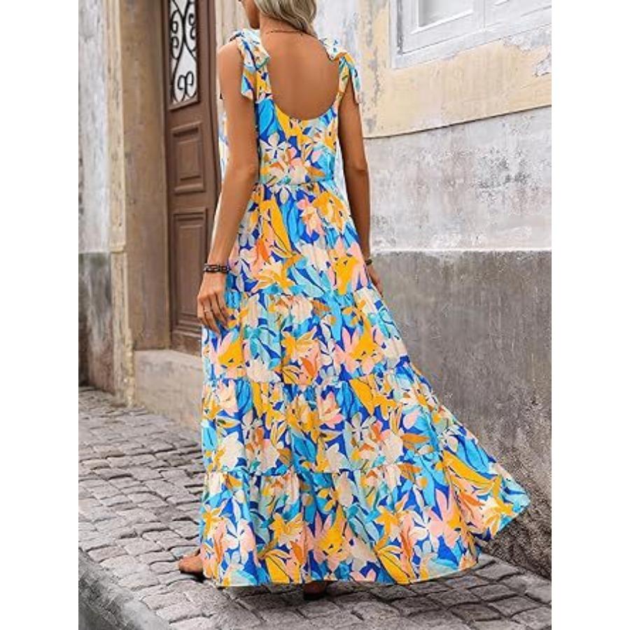 Dámské úzké šaty s popruhy a potiskem, bez rukávů, s kapsou na zip, vrstvené, boho, dlouhé plážové šaty