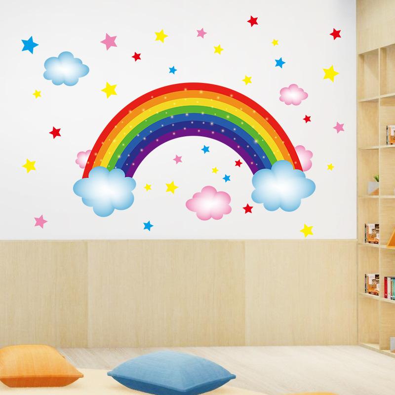 Rainbow Colors Self-Adhesive Wall Decals for Kids Bedroom, Nursery, Reading Corner Decor, Removable and Waterproof