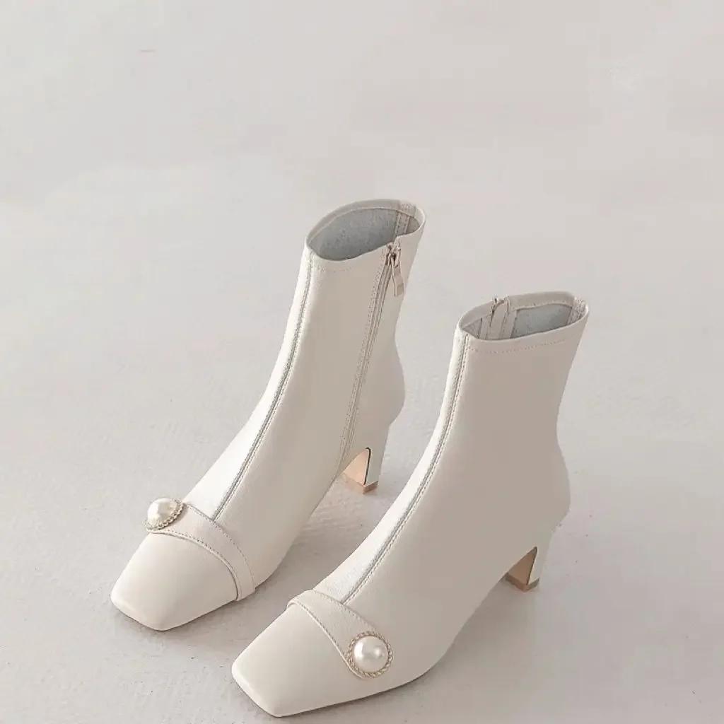 Fashion Booties Very High Heels Ankle Boots for Women Heeled Solid Color Elegant Fashion 2024 Spring Large Size Warm Woman Short Shoes