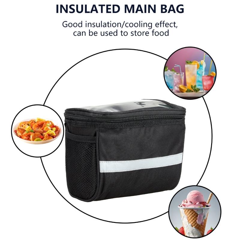 Bicycles Handlebar Bag Bike Panniers Coolers Bag with Reflective Strips Front Handlebar Storage Pouches Cycling Accessory