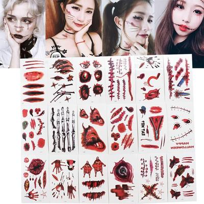 Disposable Party Body Art Fake Bloody Wound Waterproof Temporary Tattoos Fake Tattoo Horror Scar Halloween Tattoo Stickers