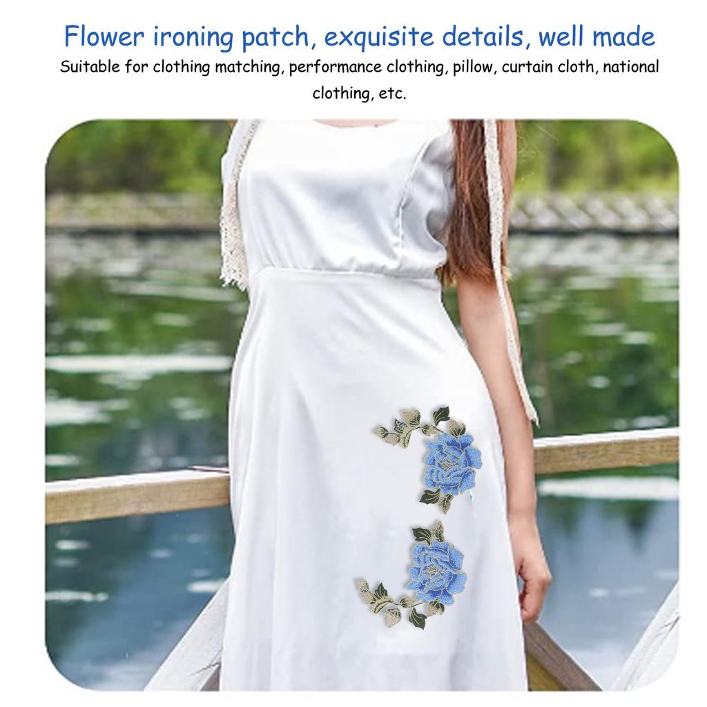 1 Pair Flower Embroidery Patches Butiful Flowers Pattern Embroidered Applique Iron On Patches for   Clothes