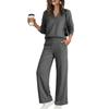 Women's V-Neck Long Sleeve Sweatshirt and Jogger Pants Set Color Activewear for Gym Workouts