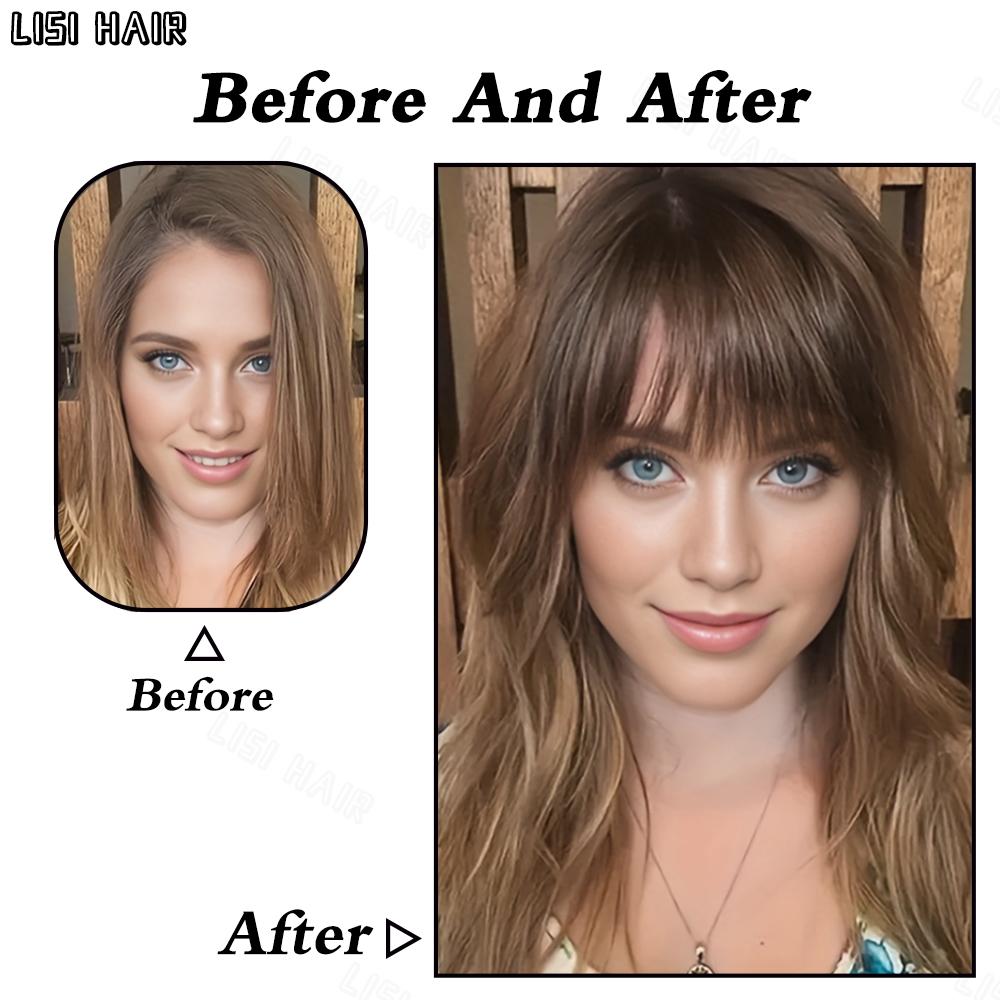 LISI HAIR Synthetic Straight Hair With Bangs 2 Clips In Hair Extensions Fake Fringe False Hairpiece For Women Wear