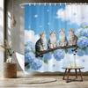 Four White Cats on Magnolia Branch Waterproof Shower Curtain for Bathroom Decor