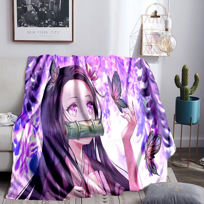 Butterfly Nezuko Fantasy Throws Blanket Flannel Blankets Plush for Couch Bed Gifts for Men Women Travel picnic blanket Christmas fan gifts