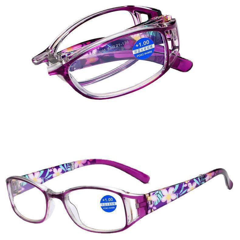 Premium folding reading glasses women's fashion ultra-light portable elderly old light glasses printing high definition anti-blue reading glasses