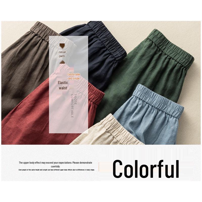 Women's Retro Wide-Leg Cotton Linen Pleated Pants - High Waist, Elastic, Casual and Artistic Summer Wear