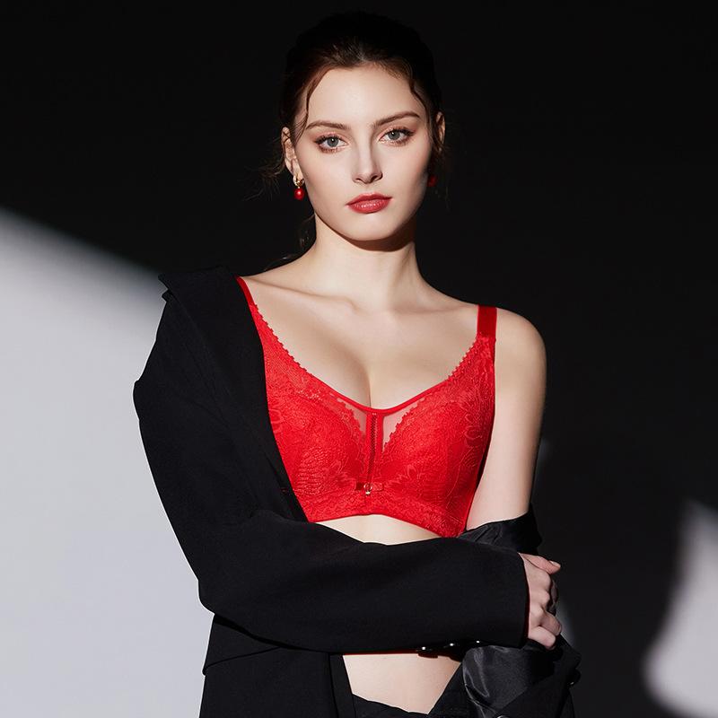 Adjustable Underwear Women's Lace Bra Large Breasts and Side Breasts with Steel Rings High-end Comfortable Push-up Bra