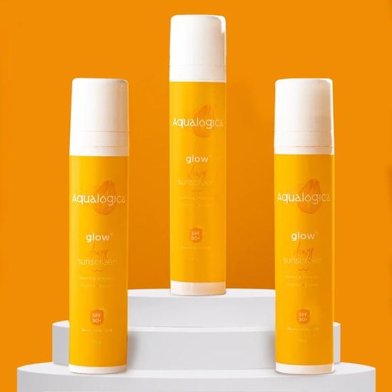 Aqualogica Glow+ Dewy Sunscreen SPF 50 PA++++ | UVA/B & Blue Light Protection for Men & Women | Oily, Dry, Sensitive | 50g | Pack of 3