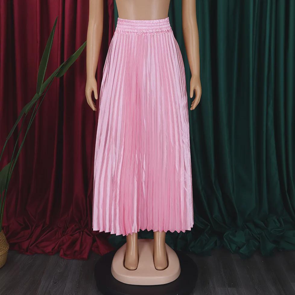 Women's Large Size High Waist Pleated Long Skirt - European & American Style