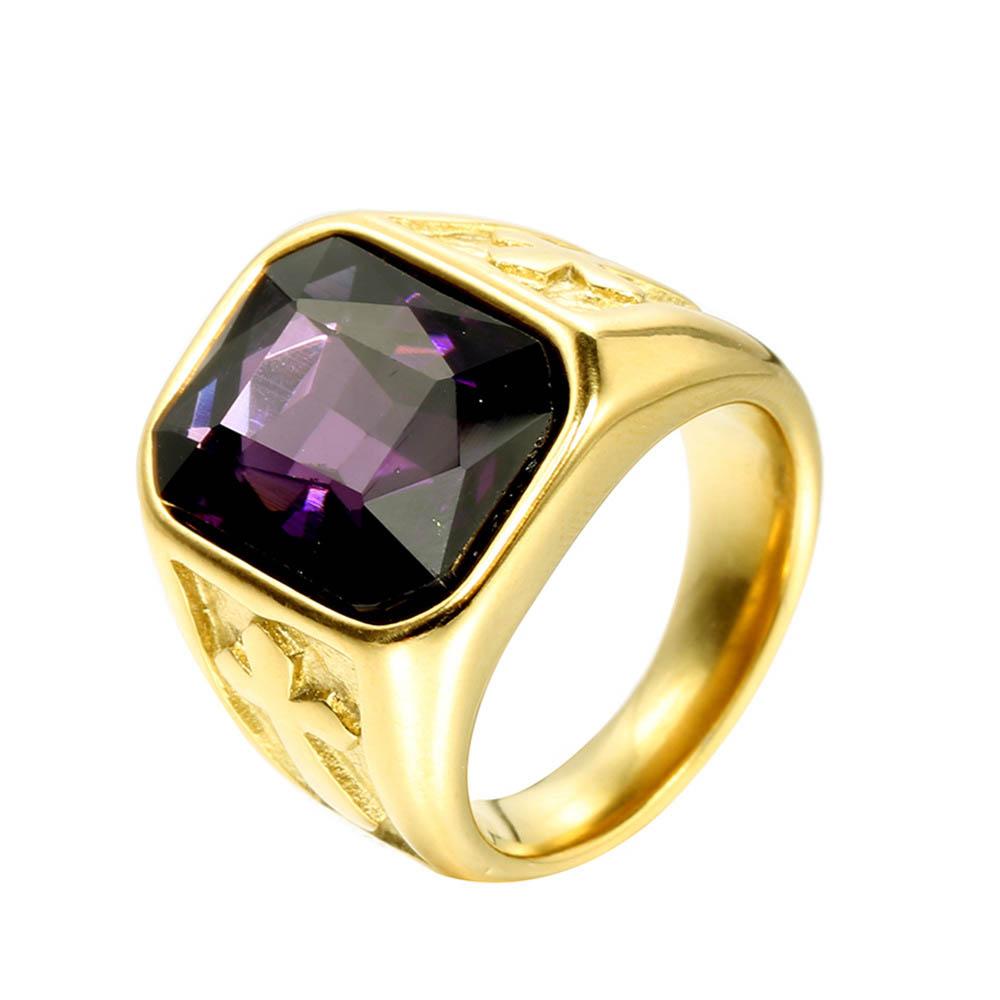 Punk Kreative Flerfargede Steinringer for Menn Kvinner Fest Høy Kvalitet Vintage Rustfritt Stål Korsring Smykker Engros