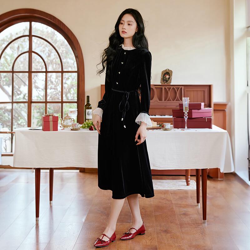Xiangying French Hepburn Style Velvet Dress