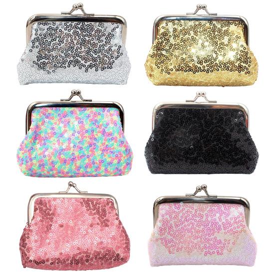 Women Coin Purse, with Metal Hinge And Kiss-lock Design, Lightweight Portable Mini Wallet, with Sequined Glitter Vintage Pouch for Coins Cards