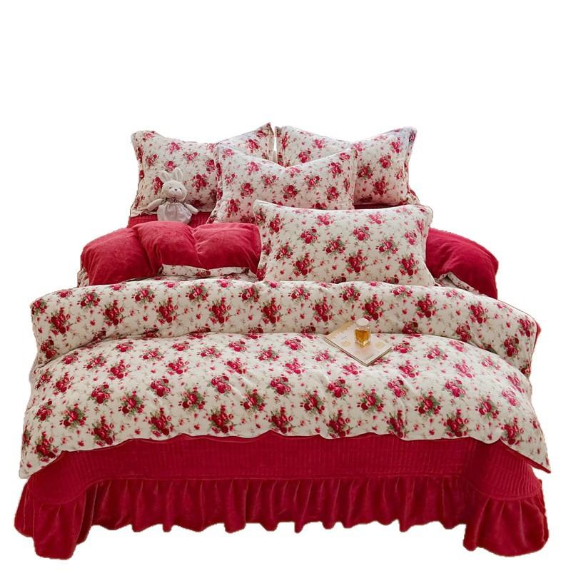 Thickened Milk Fleece Bed Cover Four-Piece Set, Fleece Bed Sheet Quilt Cover, Baby Fleece Three-Piece Set, Bedding